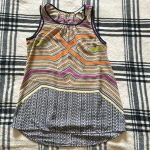 Daniel Rainn geometric boho orange purple asymmetrical flowy tank size xs